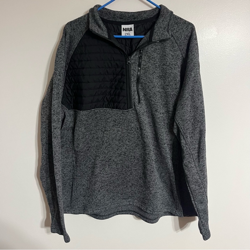NRA Mens Pullover Jacket 1/4 Zip‎ Black Gray Logo Mock Neck Size 2XL
